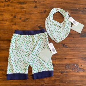 Finn + Emma Baby 100% Organic Cotton Shorts & Bib Robot Print Blue 12-18 M New